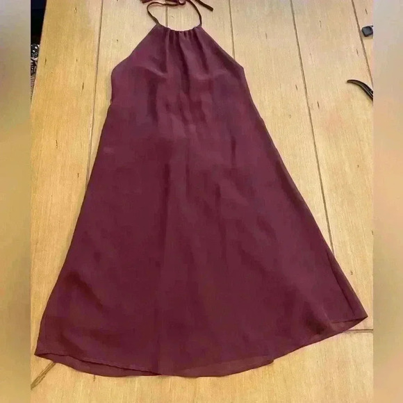 Womens Halter minimalist midi burgundy plum cocktail dress small Nouvelle Amsale - Picture 1 of 8